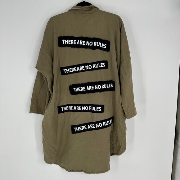 Zara Basic Cotton Army Green Long Sleeve Button Front Shirt Dress Womens Large - Picture 5 of 11